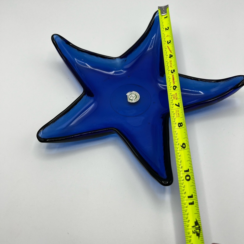 Starfish Glass Bowl / Tray Cobalt Blue Ocean & Beach Themed W Original Sticker - Picture 6 of 9